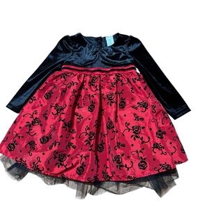 WonderKids Red Black Christmas Dress Long Sleeve Velvet Top Embellished 3T